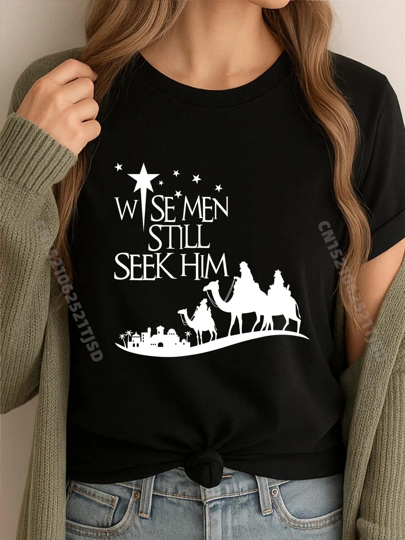 

Wise Woman Still Seek Him Christian Christmas Jesus Graphic Tee Cotton Men's Shirt Punk Style