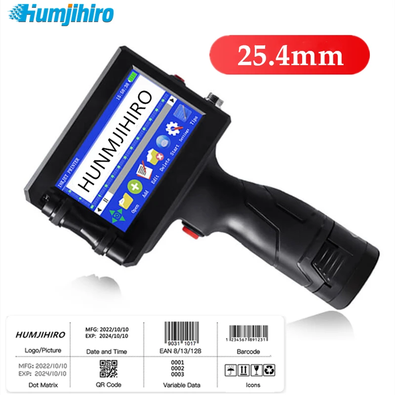 HUMJIHIRO 25.4mm Portable Thermal Inkjet Printer Unencrypted Handheld Inkjet Printer Variable QR Barcode Logo Expiry Date