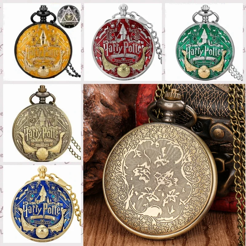 Harry Pocket Watch Potter Gift for Men Women Blue/Green/Red Quartz Pendant Clock Couple Pocket Watches Toys