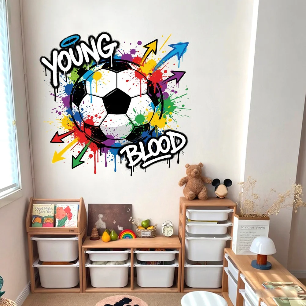 Room Soccer Wall Decal with Energetic Paint Splatter and Arrow Graphics PVC Removable Sticker 21.65 x 22.04 in