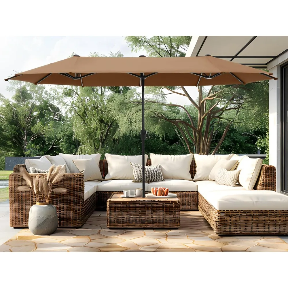 

Большие зонты для патио длиной 13 футов, двусторонний прямоугольный зонт для уличного рынка для улицы, Maillard Brown