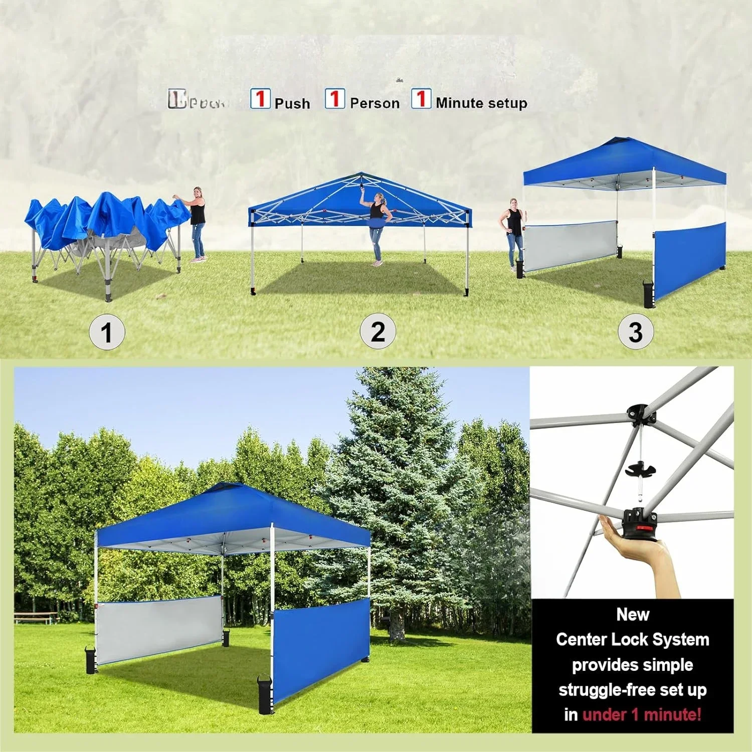 10x10 Pop up Canopy Tent Instant Canopy with 150D Silver Coated Fabric Including 2 Half Sidewalls 4 Ropes 8 Stakes