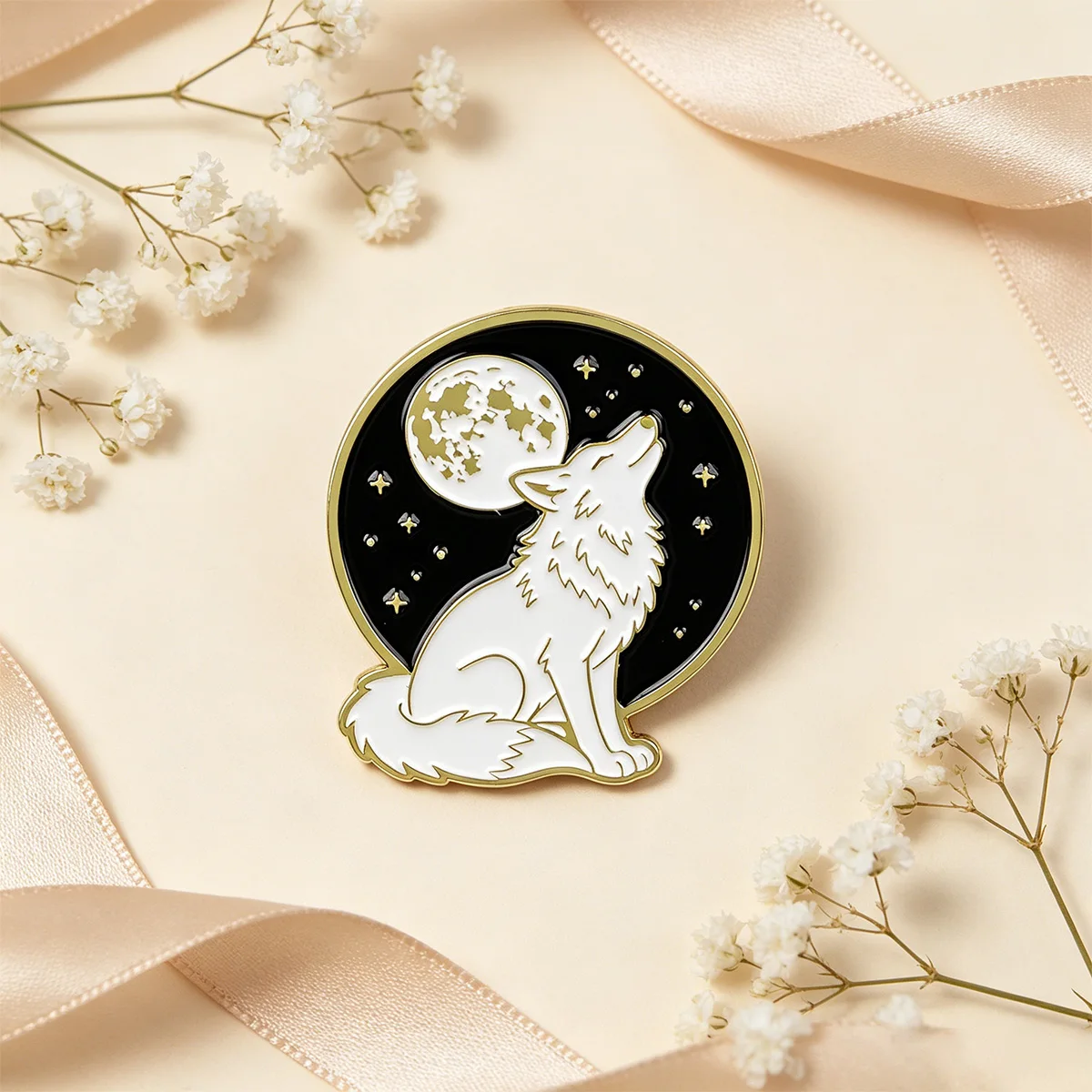 Cool Wolf Enamel Pin Moon Brooch Cartoon Lapel Pins Badge on Backpack Clothing Accessories Fashion Jewelry Friends Gifts