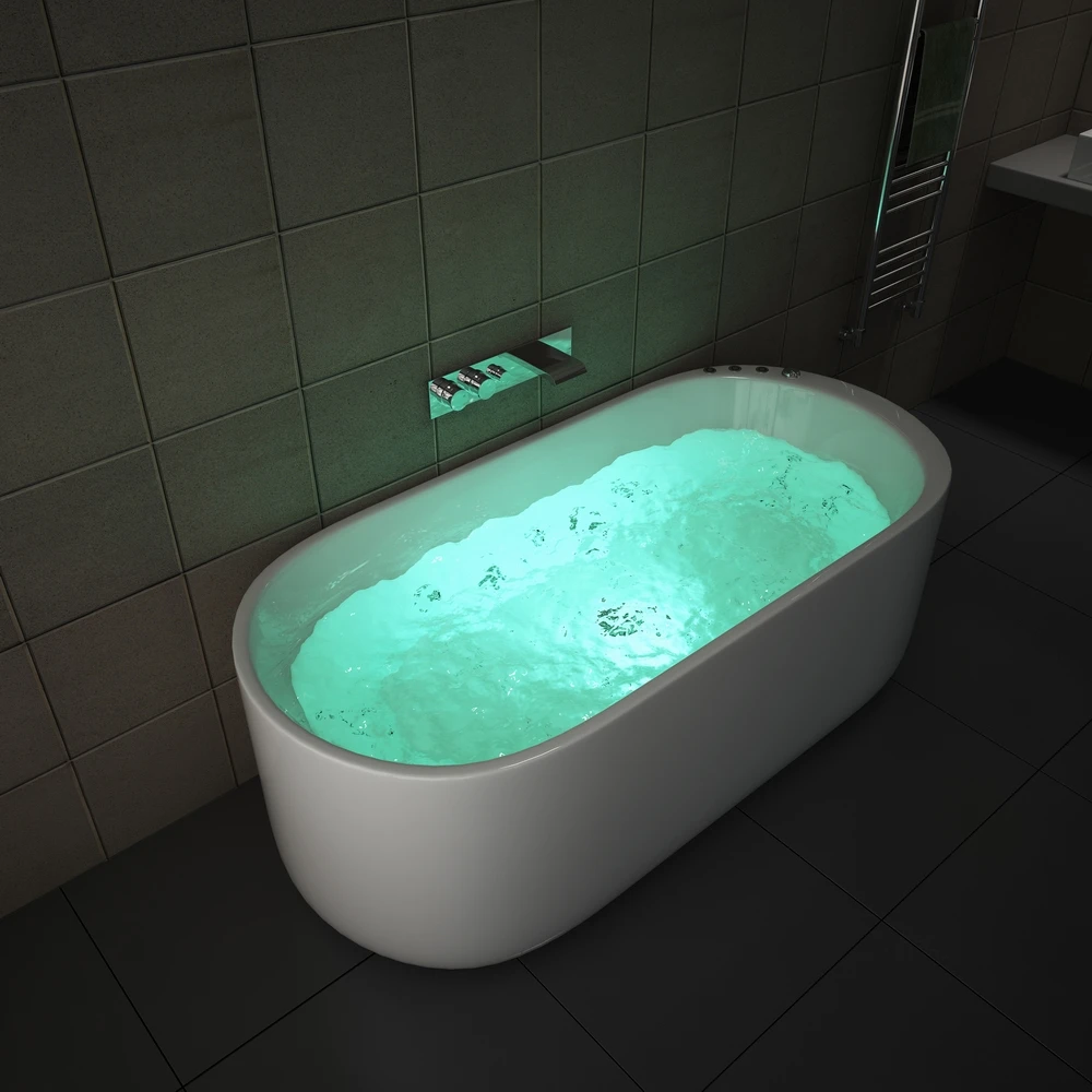 

Modern White Acrylic Freestanding Bathtub for Hotels Oval Spa Jetted Tub with Massage Features for Outdoor Bathing