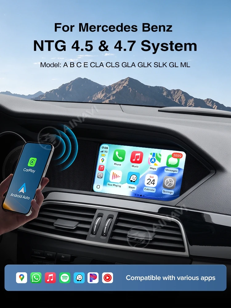 AIANVI Becker-Modul-Navigation für Mercedes Benz NTG 4.5 4.7 A B C E CLA GLA GLK ML 2011-2015 Bluetooth Wireless CarPlay Android Auto