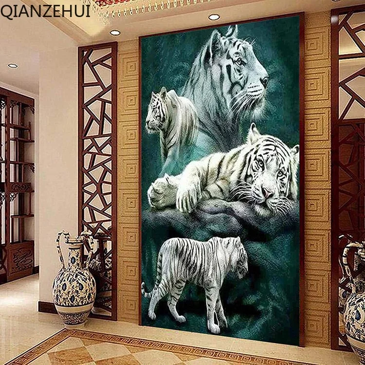 

DIY full Diamond Embroidery,Round Diamond white tiger Living room decoration rhinestone beads Diamond painting