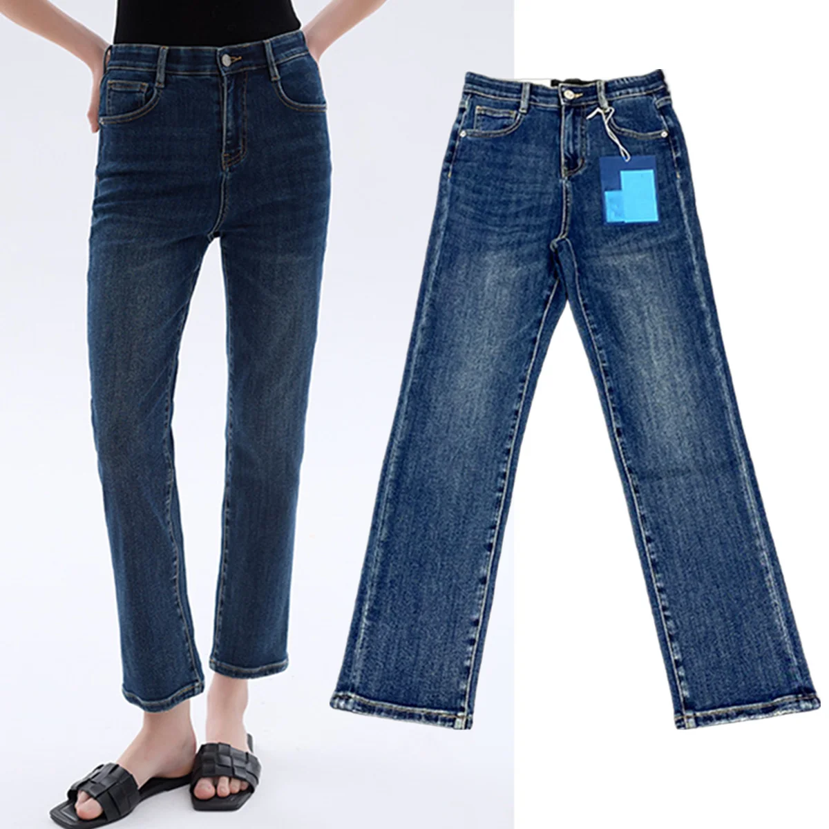 

Jenny & Dave, минималистичные синие эластичные джинсовые брюки с высокой талией для похудения, укороченные джинсы с подтяжкой бедер, женские джинсовые брюки