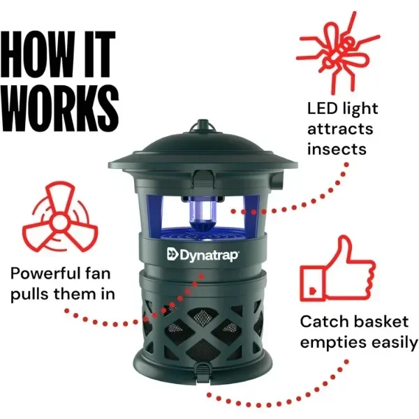 DynaTrap DT1130-GRSR Armadilha e assassina ao ar livre para mosquitos e insetos voadores de 1/2 Acre – Mata mosquitos, moscas, vespas, mosquitos