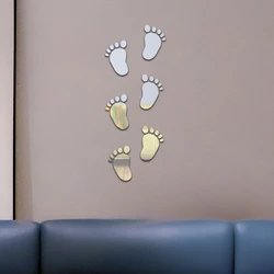 6pcs/set Self Adhesive Mirror footprint Wall Sticker Acrylic DIY Removable Mirror Wallpaper Home Room Bedroom 3D Wall Decor