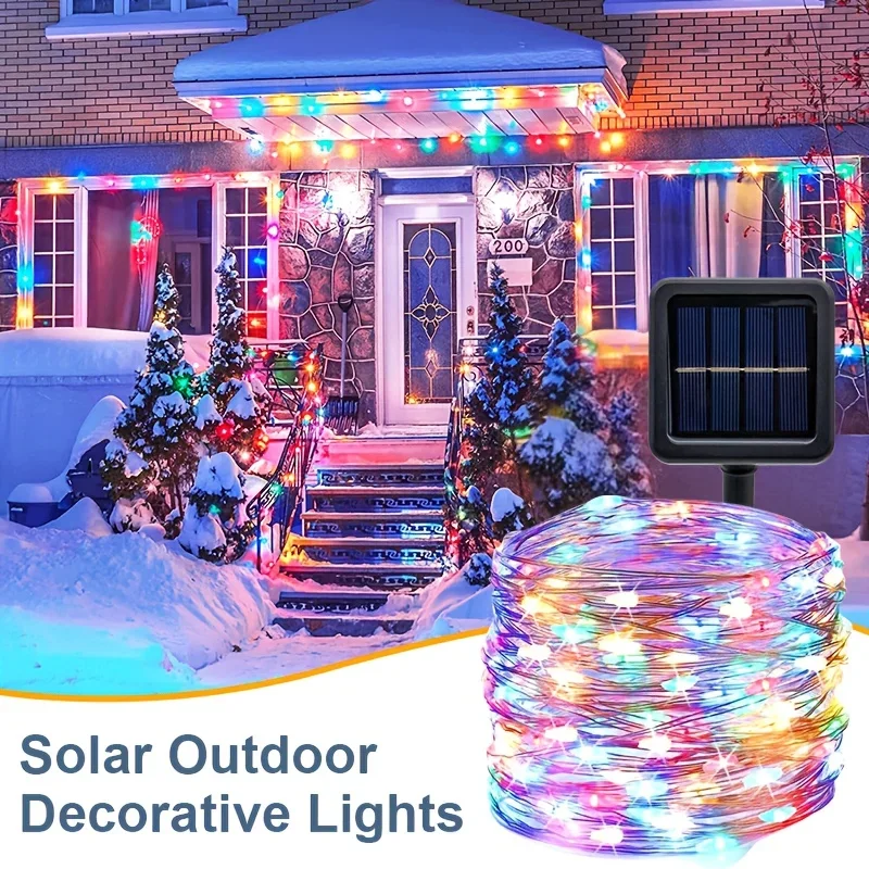 

Solar LED String Lights Outdoor,8 Modes Waterproof,Christmas Halloween Decor,Garden Patio Yard Camping Party,Warm White Colored