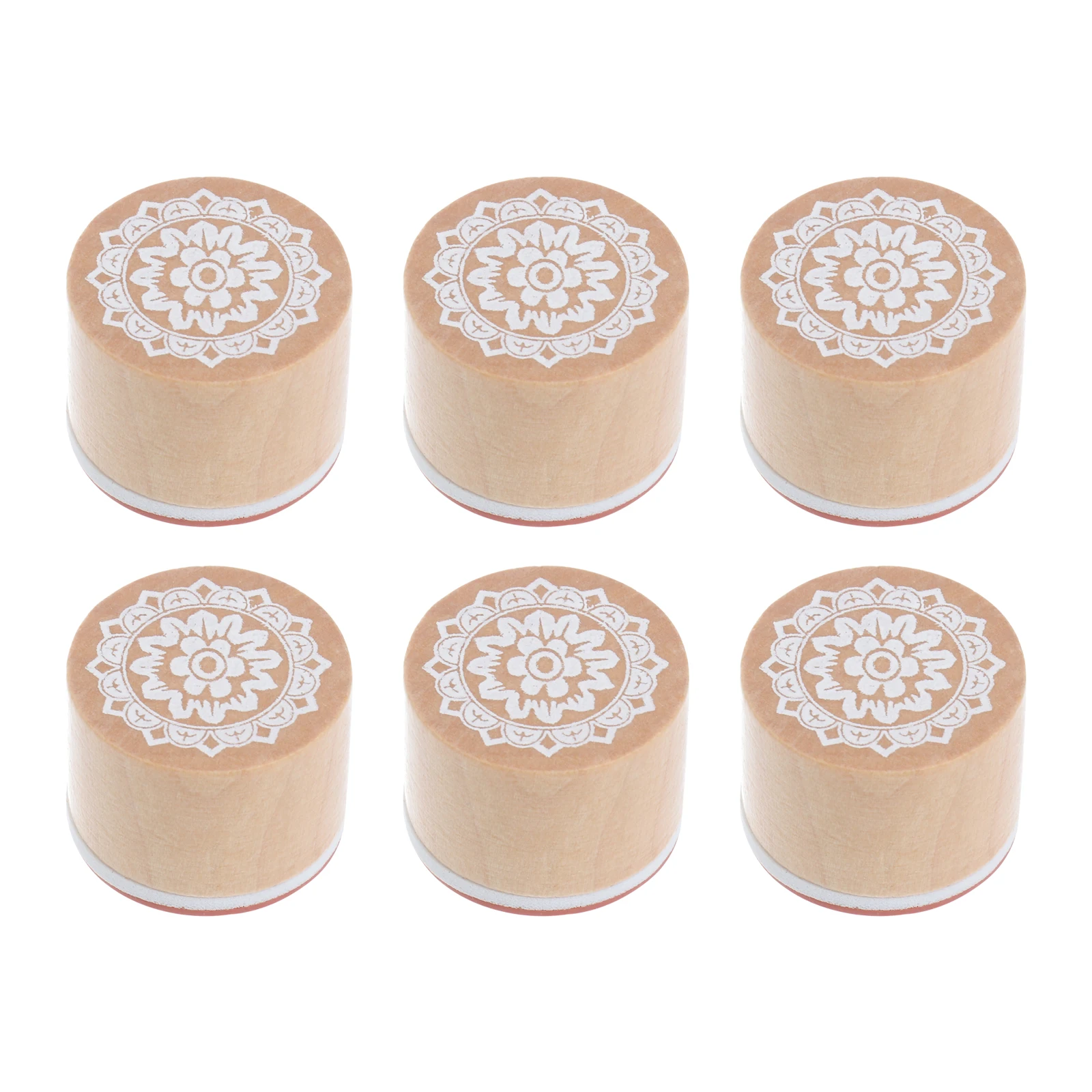 

6 Retro Wooden Stamps Beautiful Patterns Scrapbook Craft Round Seals DIY Decorative Vintage Storage