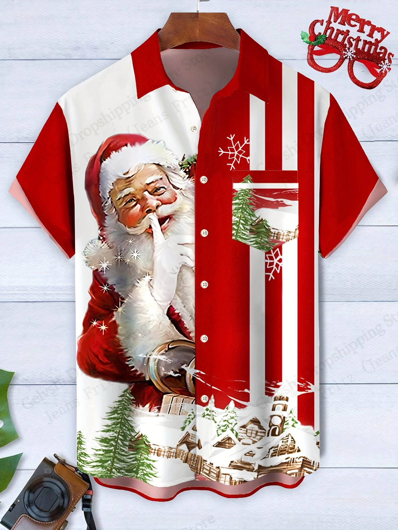 Funny Santa Claus 3D Print Hawaiian Shirt Men Women Fashion Single-breasted Short Sleeve Shirt Christmas Blouse Men Clothes Gift