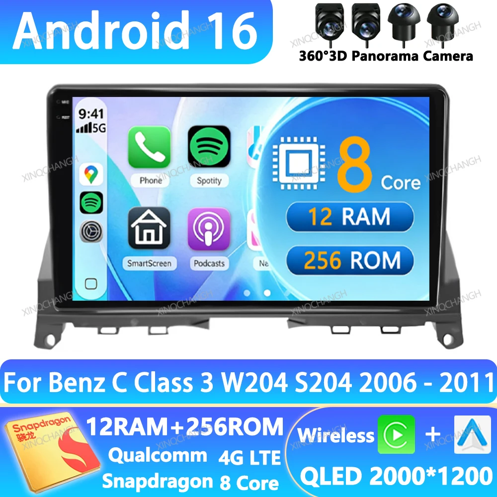 Android 16 Car Radio For Mercedes Benz C Class 3 C220 C180 W204 S204 2006 - 2011 Multimedia Video Player Navigation Head Unit BT