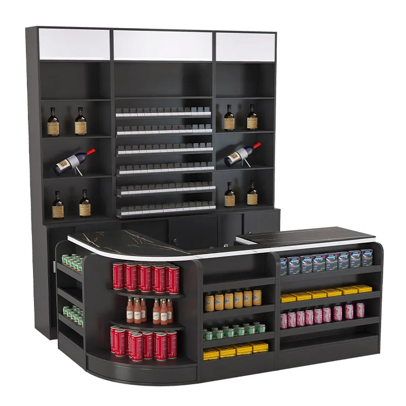 Convenience store checkout page Combination of tobacco and alcohol cabinets Supermarket tobacco monopoly displa