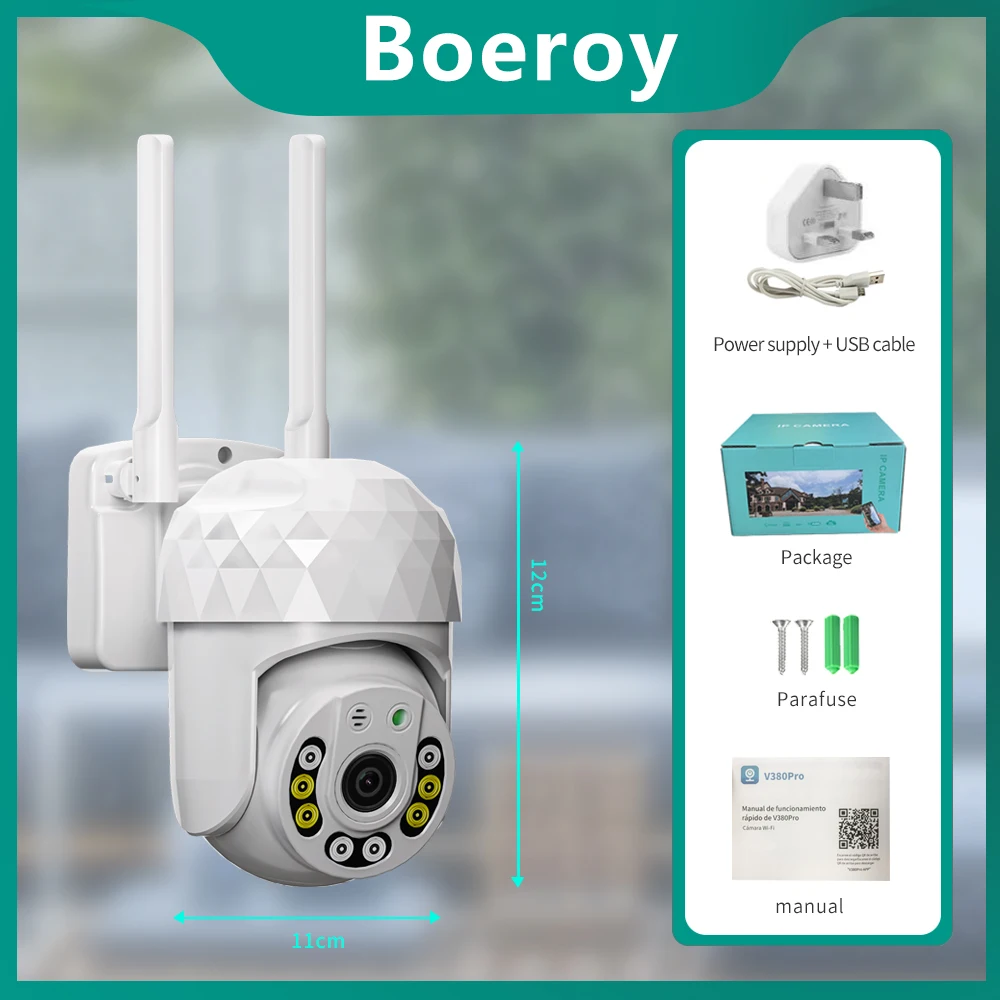 V380 Pro 2MP HD Outdoor Security Camera More LED Light Security WiFi Waterproof Dustproof Smart Home Night Vision Phone App