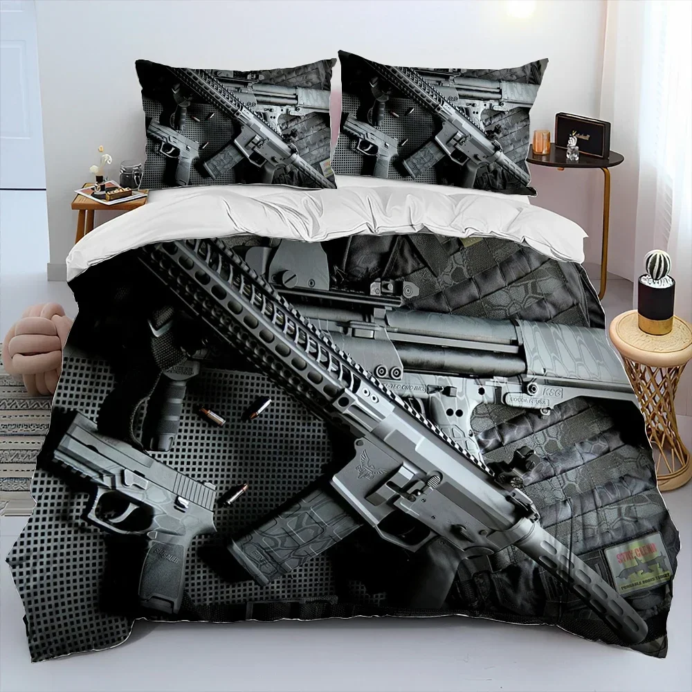 

3D Rifle Revolver Cartridge Gun Comforter Bedding Set,Duvet Cover Bed Set Quilt Cover Pillowcase,King Queen Size Bedding Set