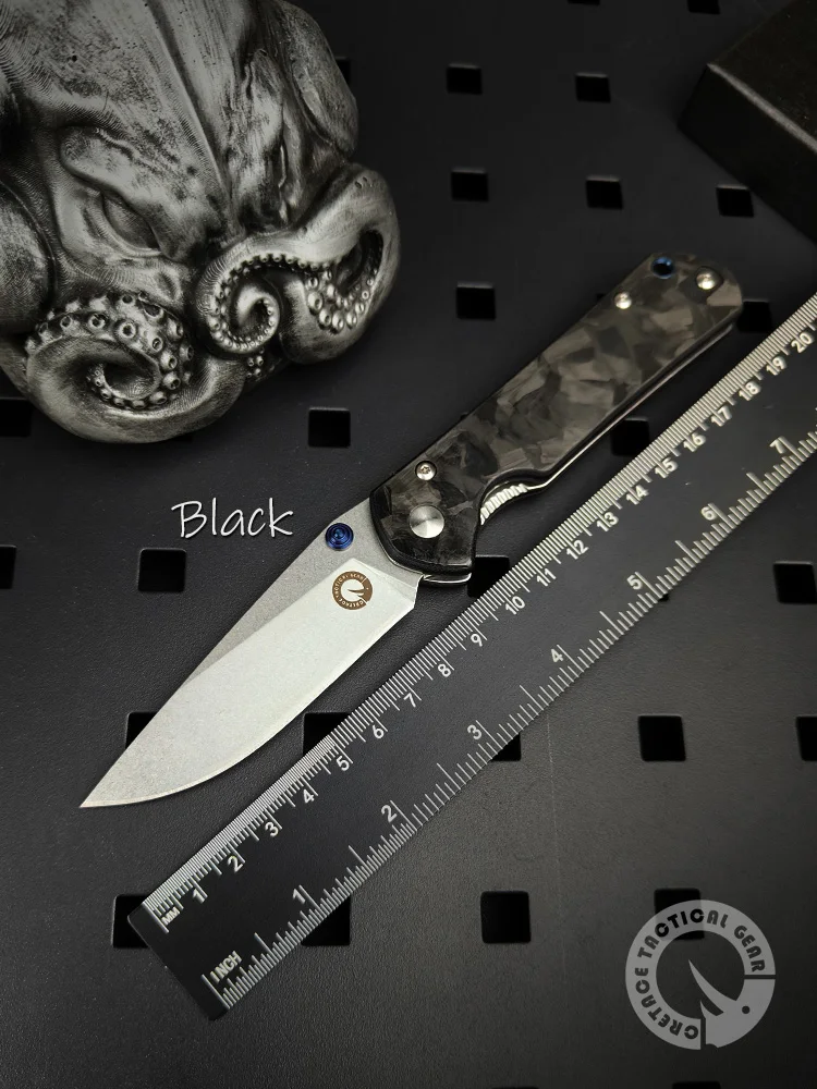 

CRETACE HELLBOY Folding Blade Pocket Knife 12C27 Carbon Fiber EDC Self Defense Military Combat Jacknife Foldable Pocketknife