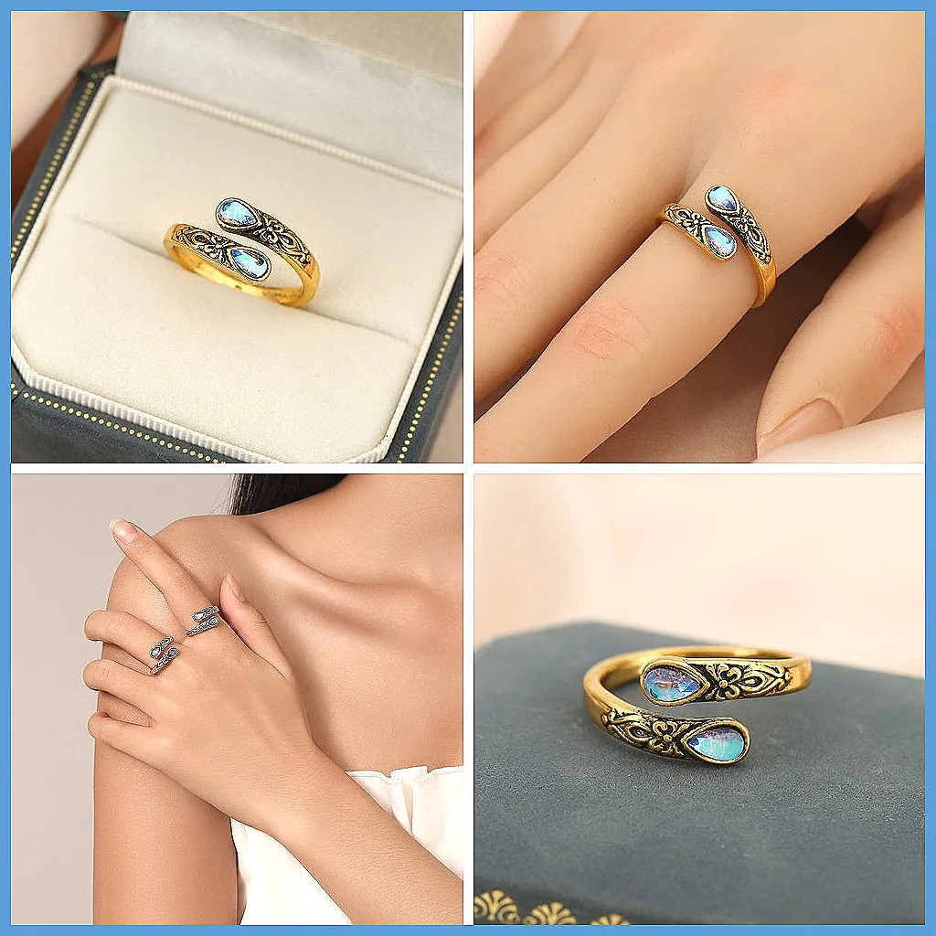 Victorian Moonstone Spoon Ring, Vintage Bohemian Bow & Filigree Jewelry
