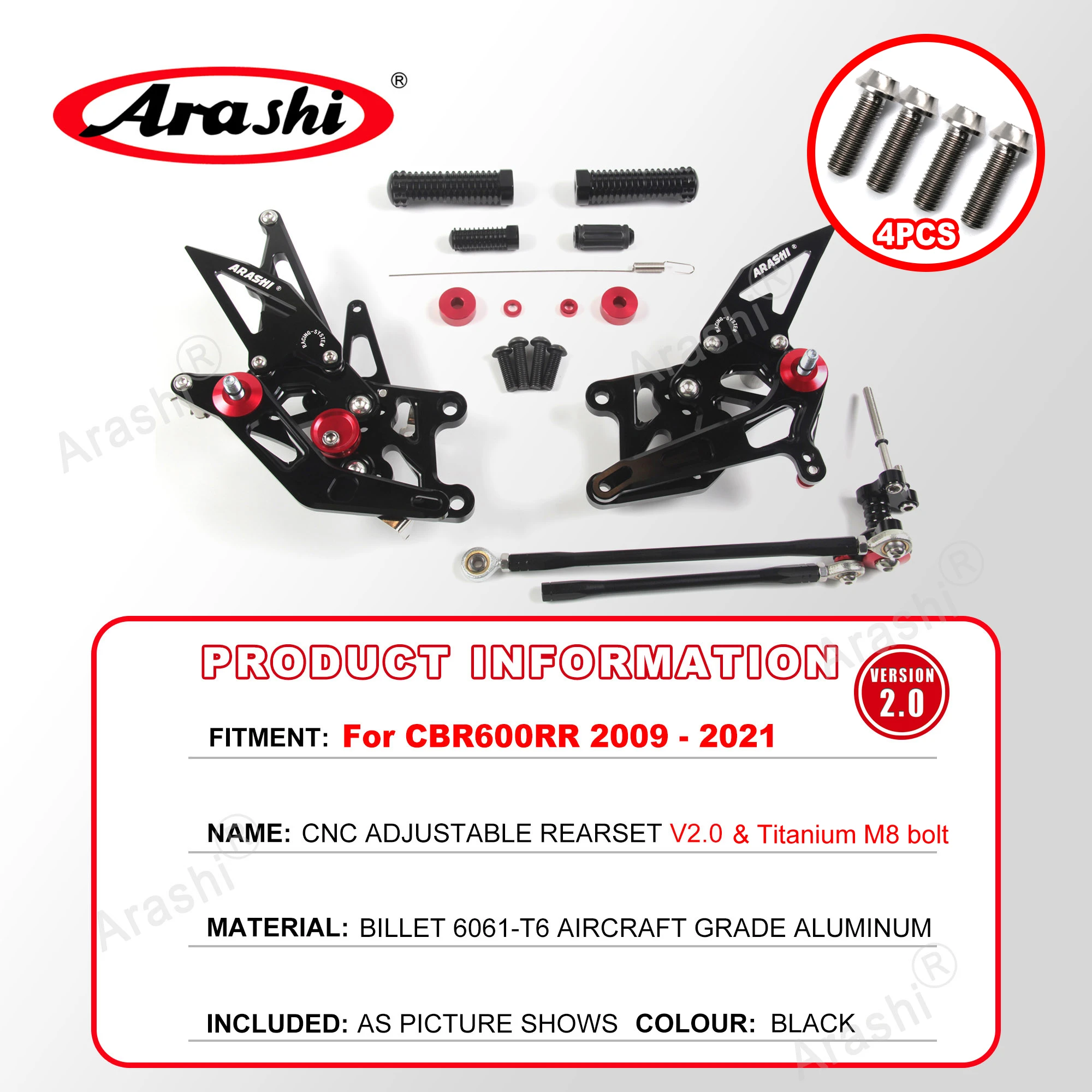 Arashi CNC verstellbare Fußstützen für Honda CBR600RR 2003–2025, Fußrasten, Fahrer-Fußrastenanlage, CBR 600, CBR600 RR 2008 2009 2010 2011