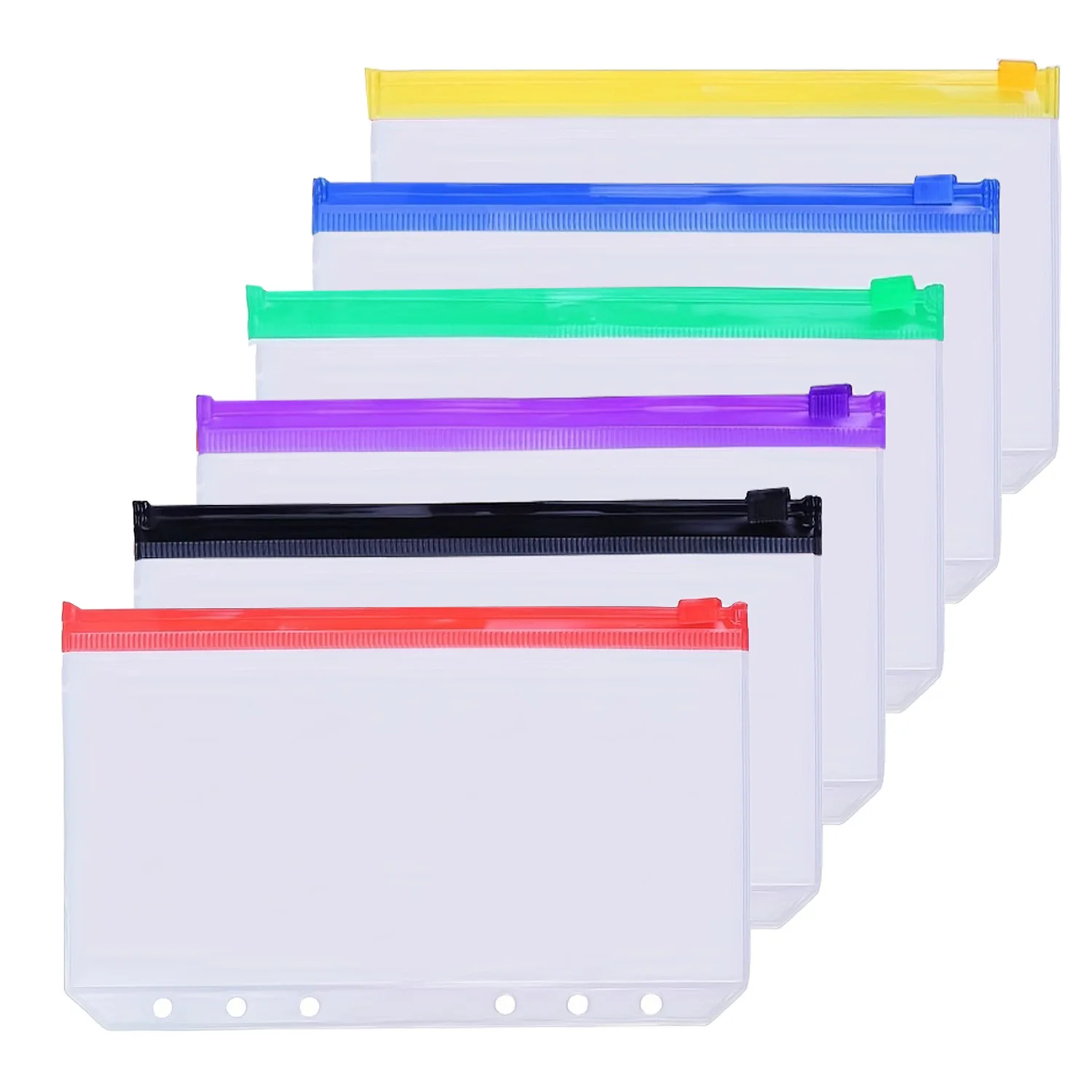 6 Stück A5-Bindertaschen mit 6-Loch-Reißverschluss, Geldumschläge, Planungsinnenseiten, Banknotentaschen für Budgetierung, wasserdichte PVC-Aktenordner