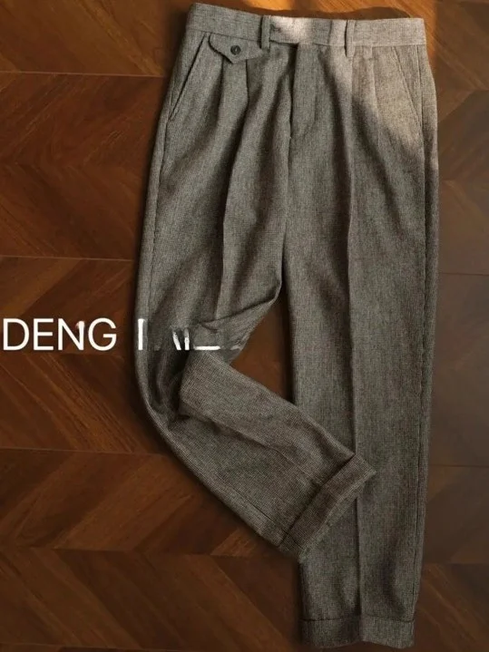 

2025 New Men's Woolen Tweed Straight Leg Casual Long Pants Italian Sle Busin Leisure Faion Urban Youth Winter Trousers