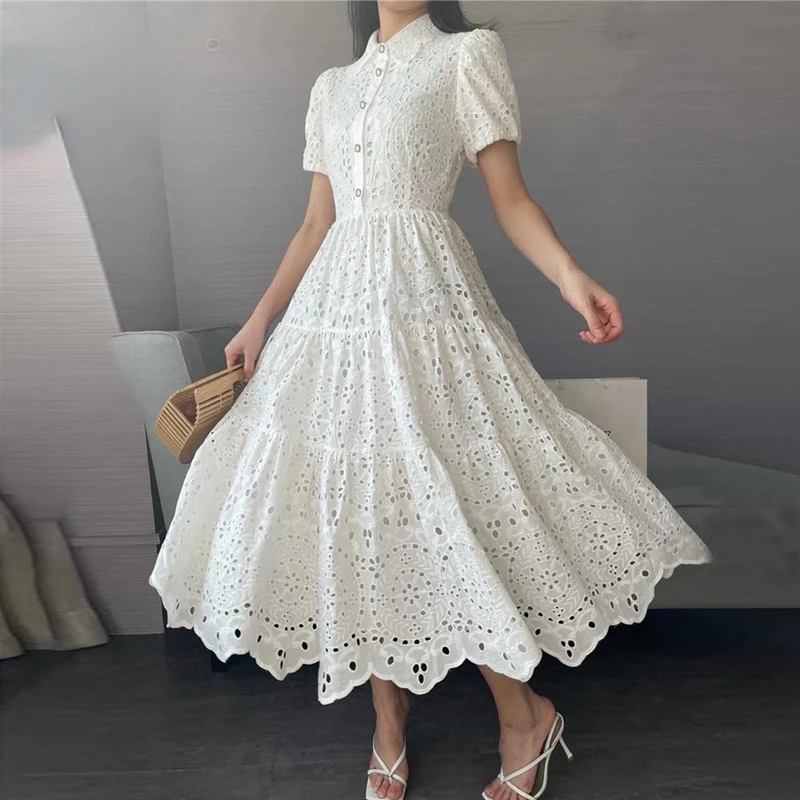 Sommer Elegant Bestickte Ausschnitt Midi Maxi Kleid frauen Vintage frauen Mode EINE Serie Vestidos Kleid Undefined Undefined Frau Kleid