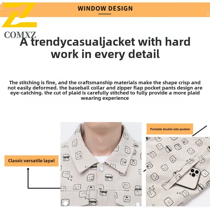 High Quality Jackets Men's 2025 New Autumn Fashion Corduroy Printed Windproof Jacket Male Casual Korean Single Breasted Coat
