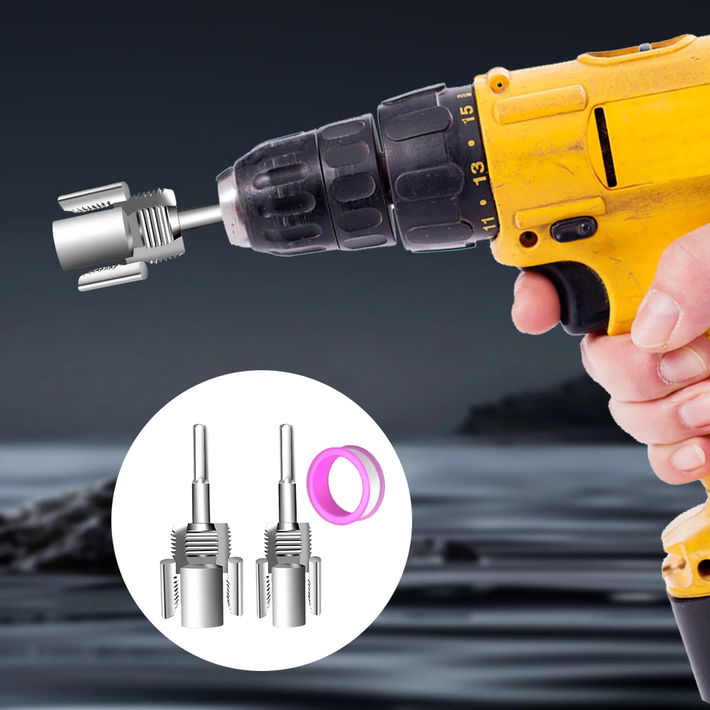 Integrated Internal & External Pipe Threading Tool 1/2 3/4 Inch PVC Pipe Threader Compatible Electric Drill Pipe Threader Kit
