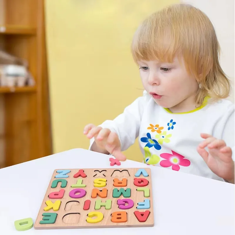 Holzpuzzles für Kinder, Alphabet-Form, Zahlenpuzzle, Brett, passendes Spiel, pädagogisches Montessori-Spielzeug für Kinder, Babys, 2, 3, 4 Jahre