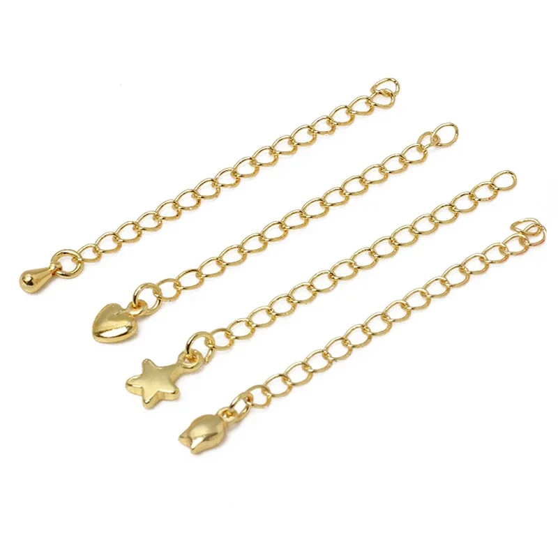 10Pcs Brass 18K Gold Plated Length 50mm Extender Extension Tail Chain Connector With Bead For Necklace Bracelet Jewelry Making