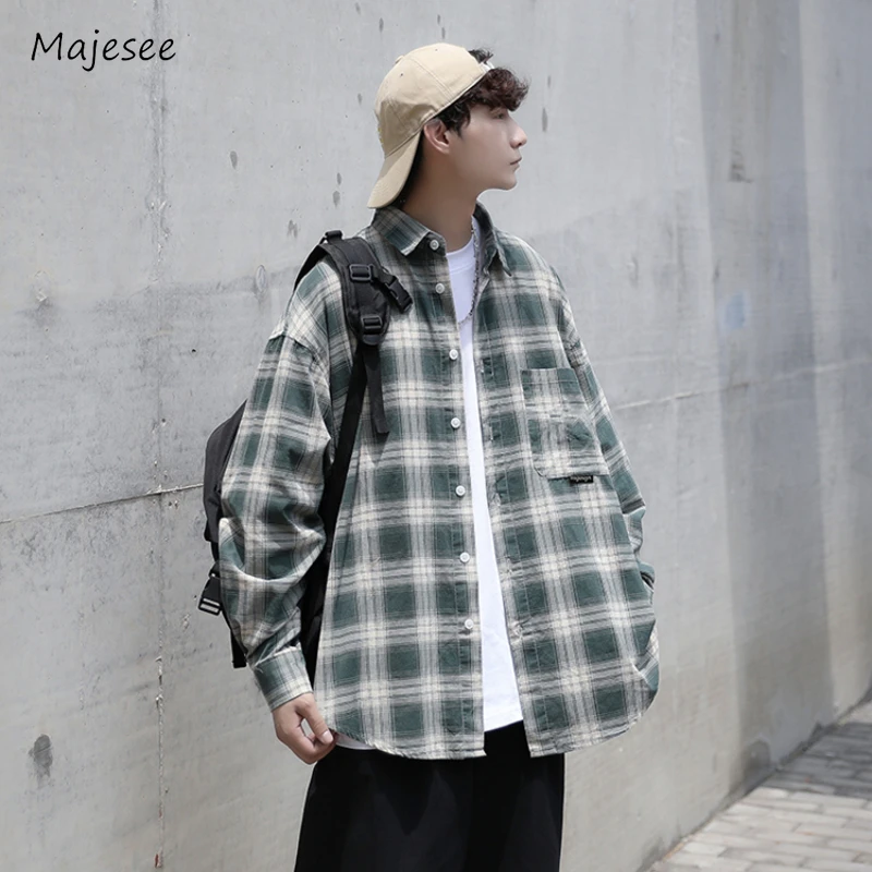 Heren Overhemden Casual Streetwear Jeugdige Geruite Losse Tieners In Japanse Stijl Vitaliteit High Street Lange Mouw Herfst All-Match