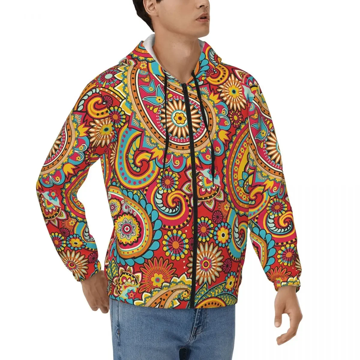 

Толстовки на молнии в этническом богемном стиле с узором пейсли, пуловер в стиле хип-хоп, осень-зима, мужская и женская толстовка, топы с длинными рукавами