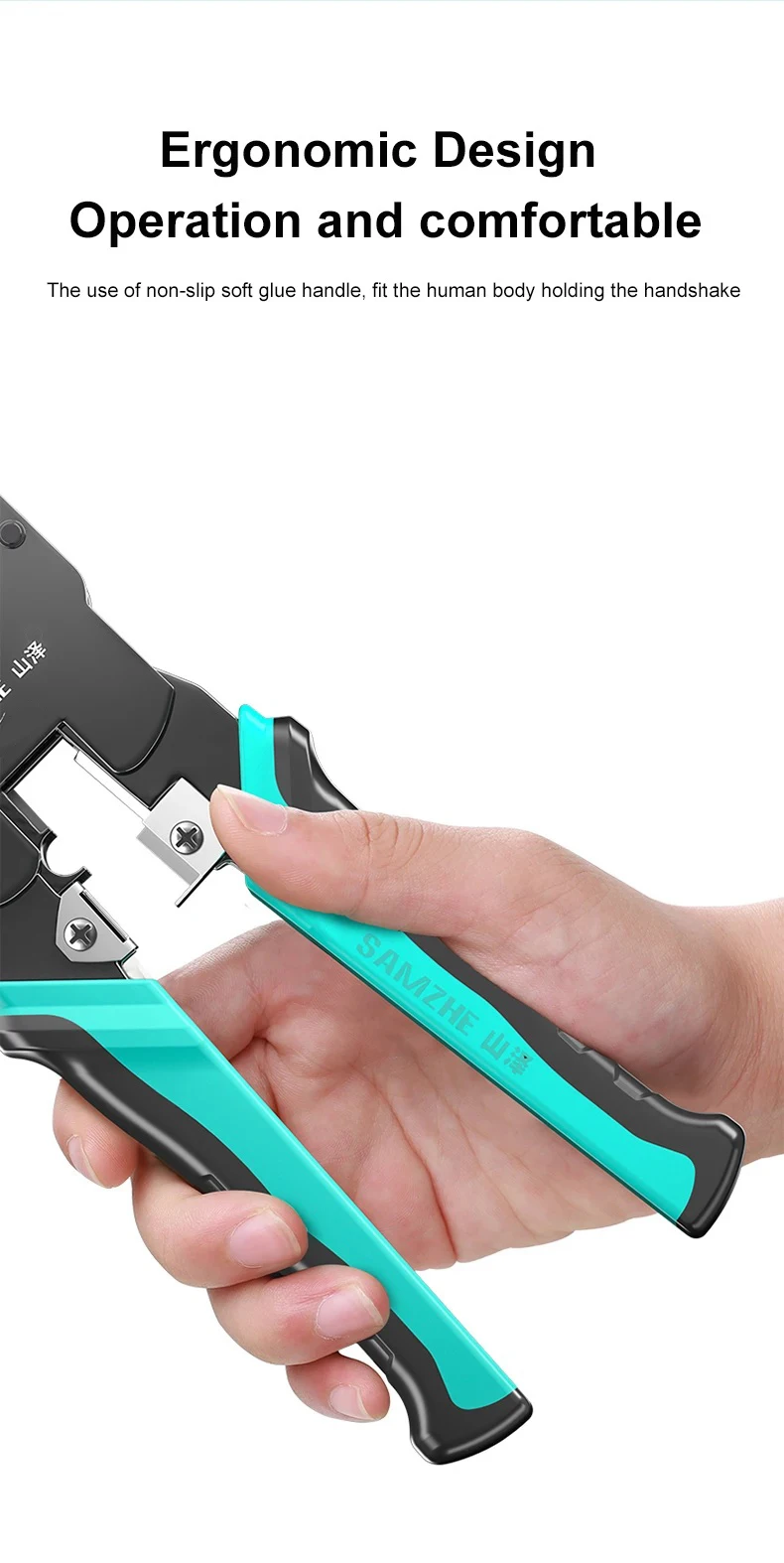 SAMZHE RJ45 Crimpzange 8P 6P 4P Crimper Stripper Cutter 3-in-1 für Cat7 Cat6 Cat5e 8P8C Modulare Steckverbinder Ethernet-Kabelwerkzeug – Detail 3