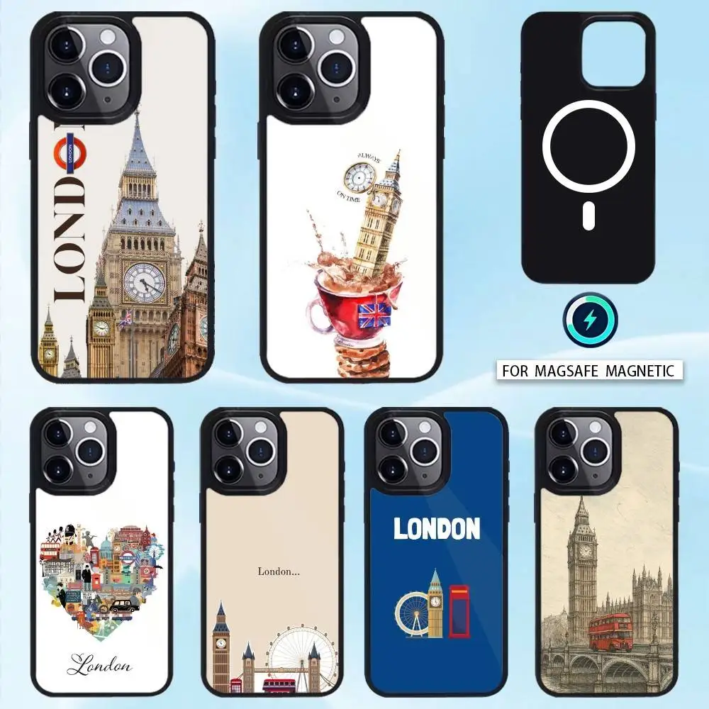

London Charm Phone Case For iPhone 16,15,14,13,12,Pro,Max,Magnetic For Magsafe Wireless Charging