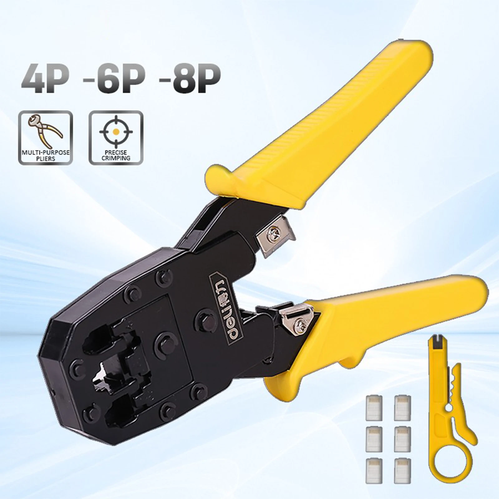 Deli Crimping Crimper 4P/6P/8P Automatic Cutting And Pressing Pliers Carbon Steel Cable Crimping Pliers Wire Stripping Pliers