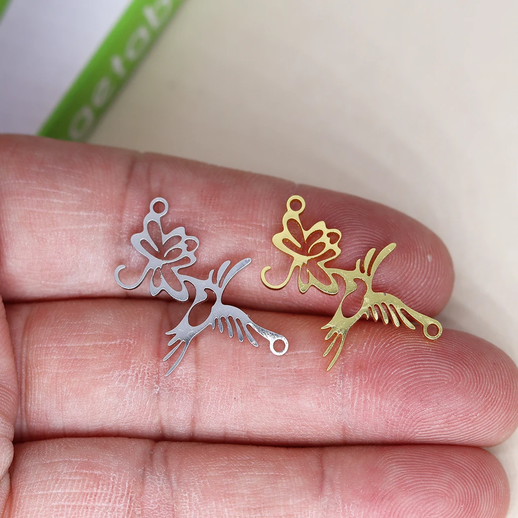 

5pcs Tiny Flower With HummingBird Charm Pendant For Necklace Bracelets Jewelry Crafts Making Handmade Stainless Steel Charm