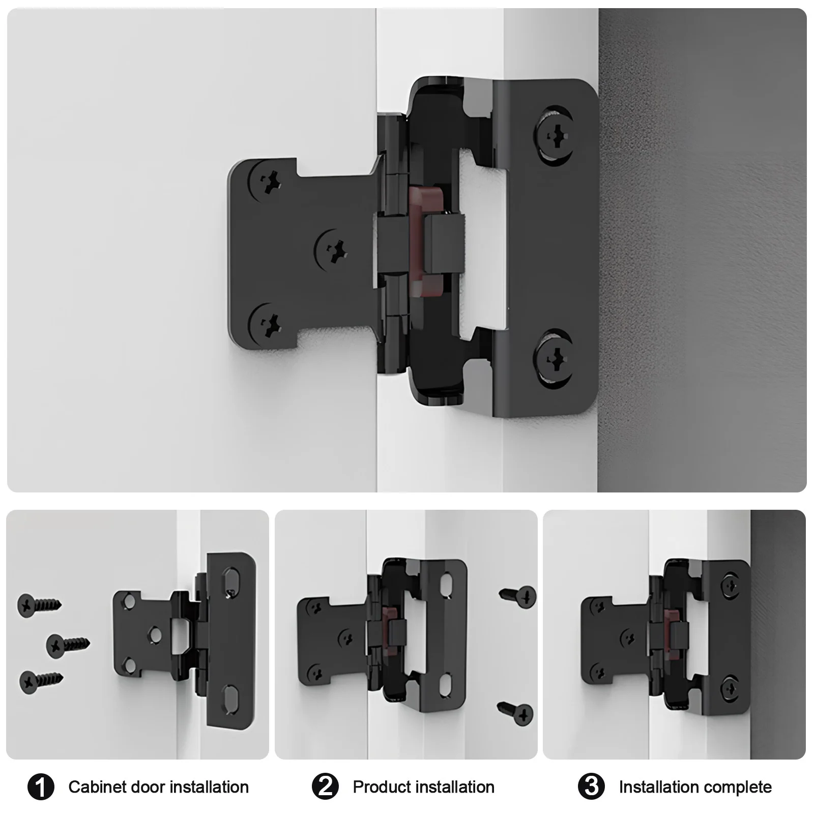 

1 set 1 Set Overlay Cabinet Soft Close For Kitchen Cabinet Door Cold Rolled Steel Hidden Self Closing Door Hinges Black Sturdy