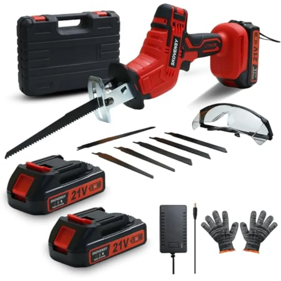 

Аккумуляторная сабельная пила с 2 аккумуляторами 2.0 Ач, регулируемой скоростью и набором лезвий для резки дерева/металла/ПВХ, красная, модель RED-A