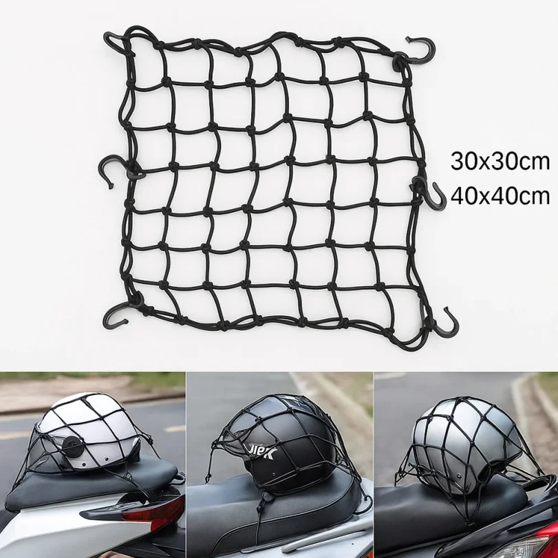 1pc Motorcycle Luggage Net Bike 6 Hooks Hold down Fuel Tank Luggage Mesh Web Bungee Black Motorcycle Bike Tank Car Styling