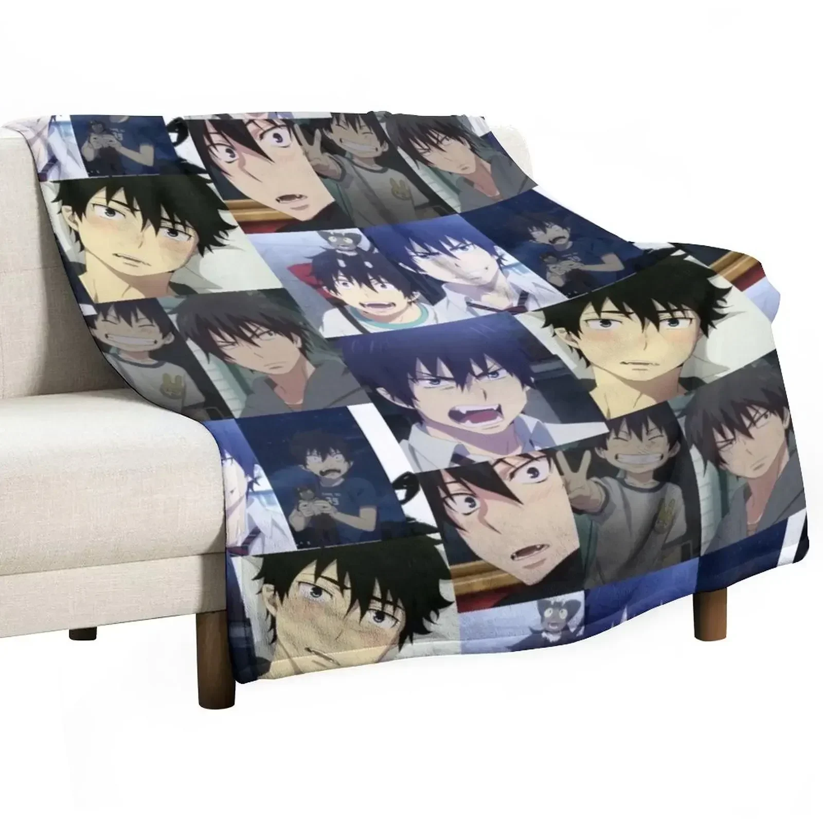 

Blue Exorcist Rin Okrumura inspired collage design Throw Blanket Sofas Hair Cute Plaid Shaggy Blankets