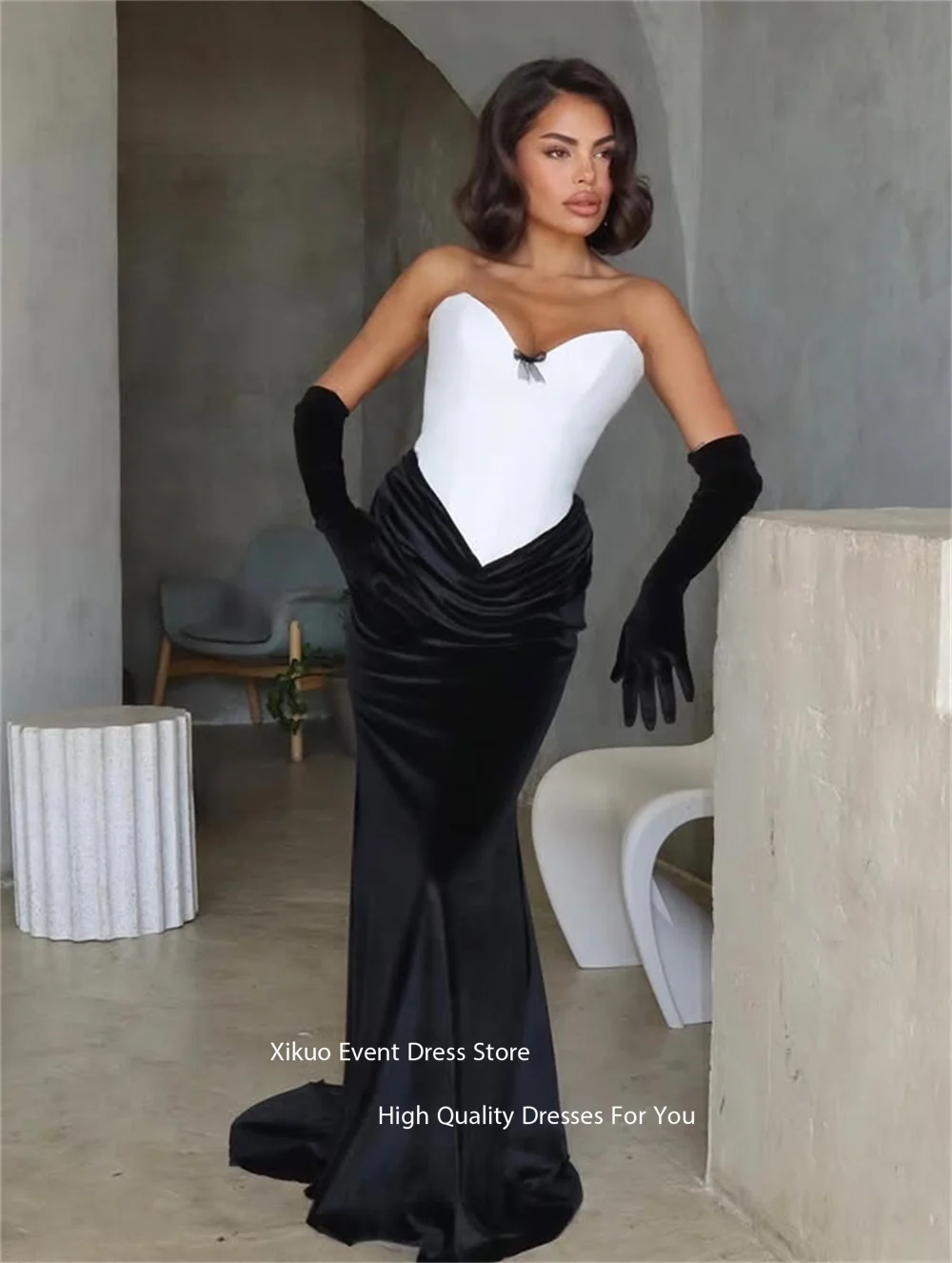 Xikuo contraste cor sereia vestidos de noite gracioso maxi robe de soirée femme rendas até voltar vestidos sexy 2025 mulher personalizado