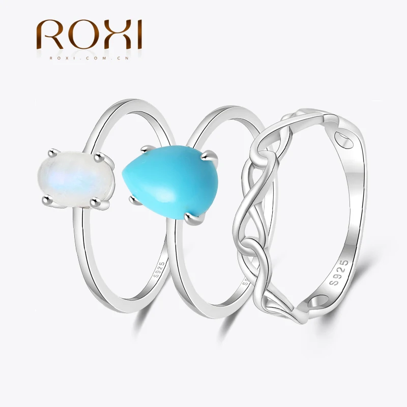 ROXI 925 Sterling Silver Opal/Turquoise Zircon Finger Rings For Women Silver Color Engagement Weddings Party Jewelry anillos