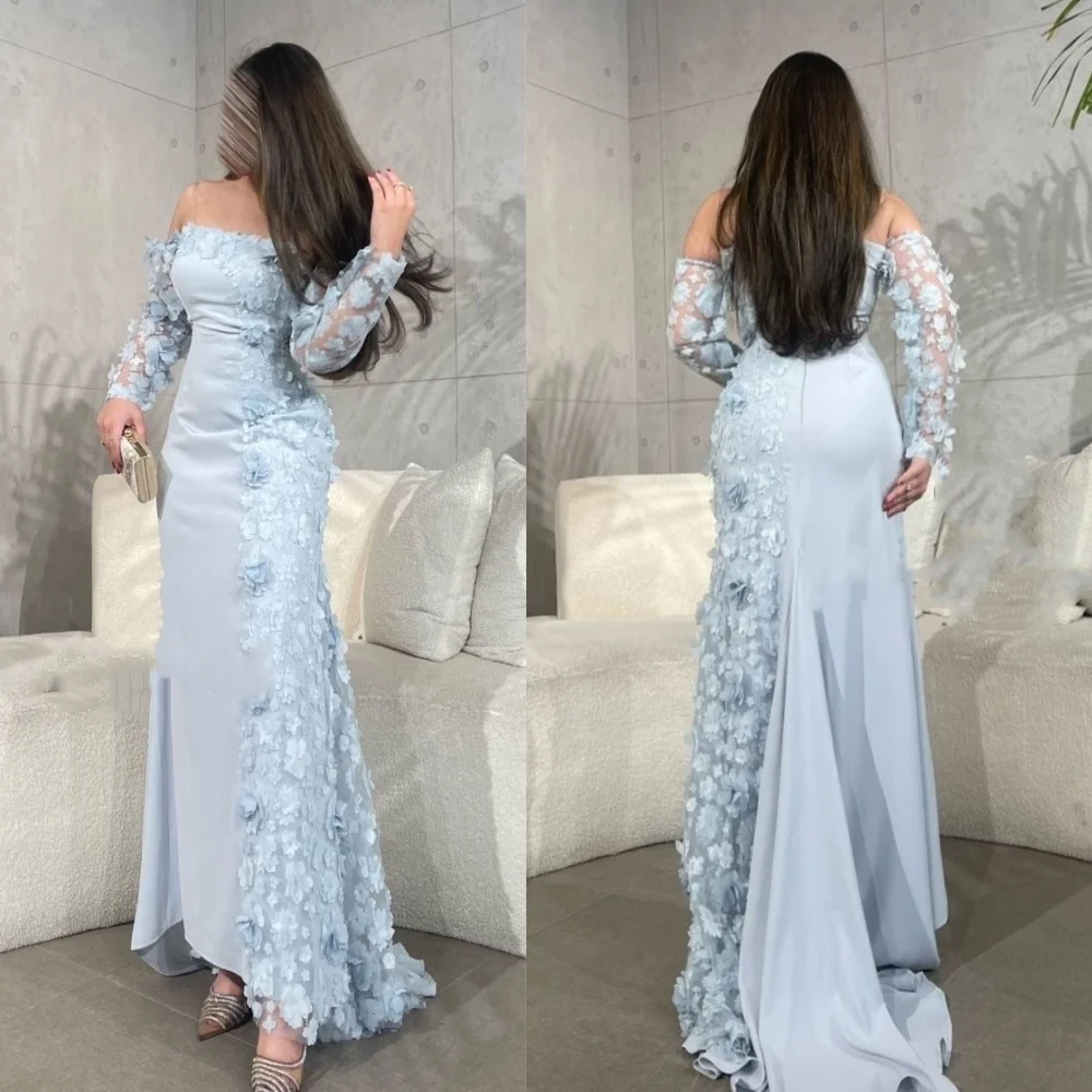 Customized Exquisite Jersey Applique Sequined Flower Handmade Flower Straight Off-the-shoulder Long Dresses Cocktail Dresses Sim