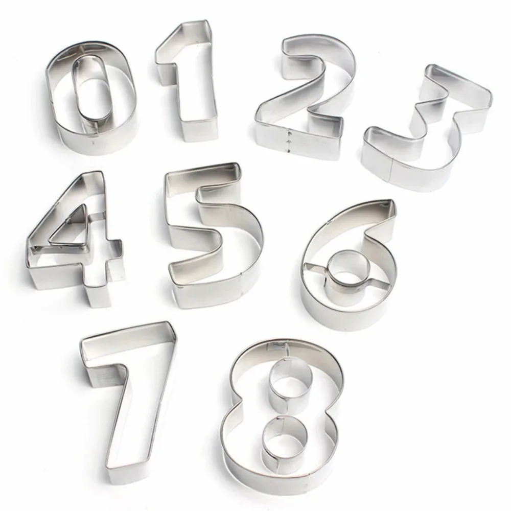 9Pcs/set Numbers Cookie Cutter Sets Large Size Number Shape Cookies Mold Bread Cake Decorating Tools - Stainless Steel