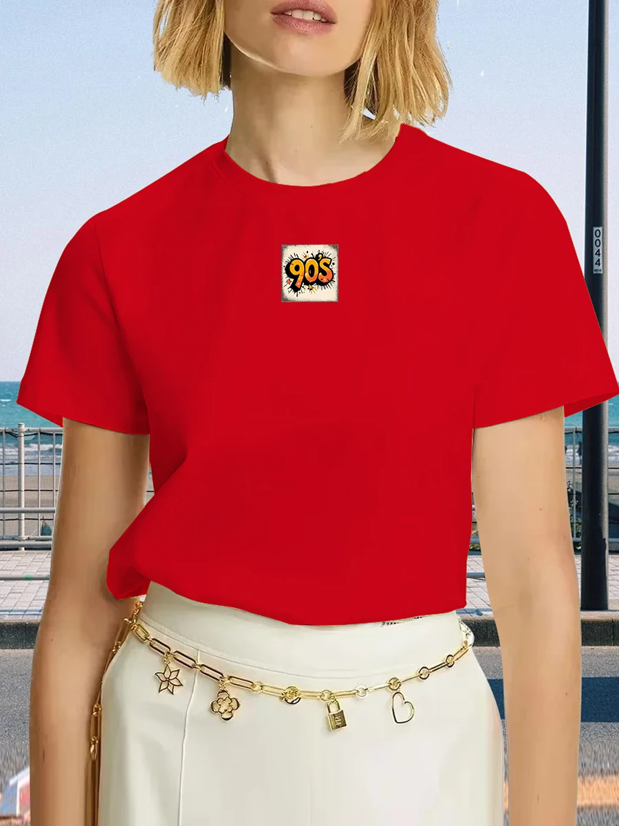 ผู้หญิงฤดูร้อน 90's พิมพ์ Gothic Crop TOP Streetwear Grunge VINTAGE Casual เสื้อยืดแขนสั้นสีฟ้า Y2k เสื้อผ้า