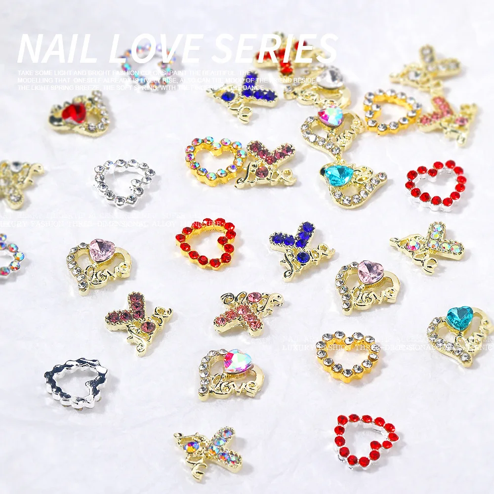 10PCS 3D Luxury Alloy Love Heart Nail Art Rhinestone Frame Charms Accessories Parts For Nails Decoration Manicure Supplies Tool