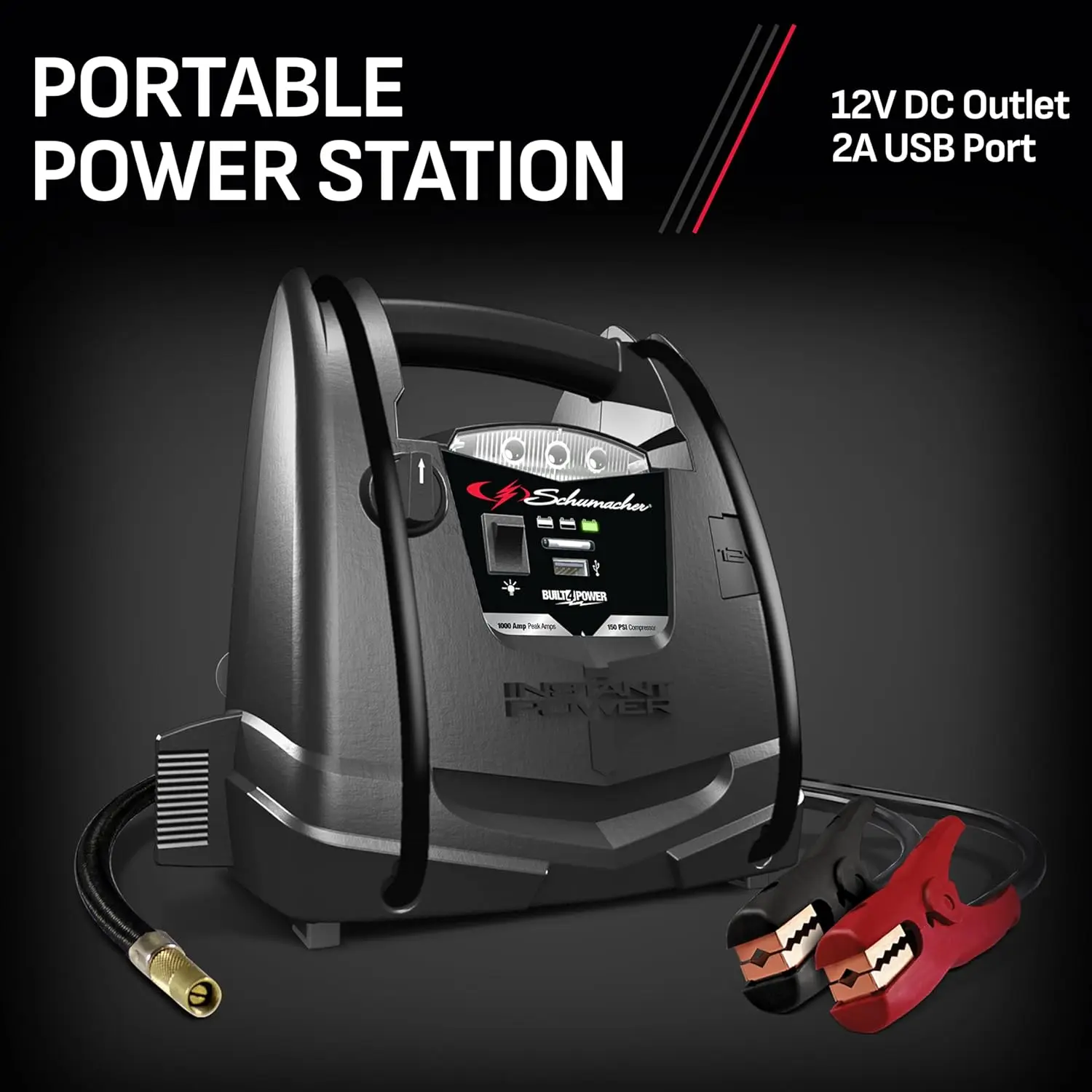 Schumacher SJ1330 1000 Peak Amp Jump Starter وضاغط هواء مع منافذ طاقة محمولة USB 12 فولت #5