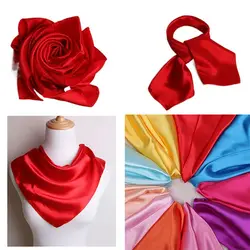 60cm Women Silk Satin Square Scarf Bandana Neckerchief Solid Color Neck Wrap