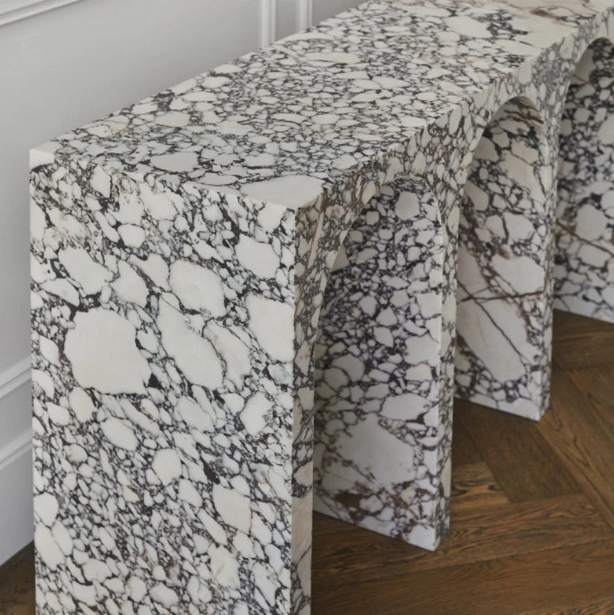 Custom 100% Natural Stone Design Arch Shape Italian Calacatta Viola Marble Console Table for House Decoration