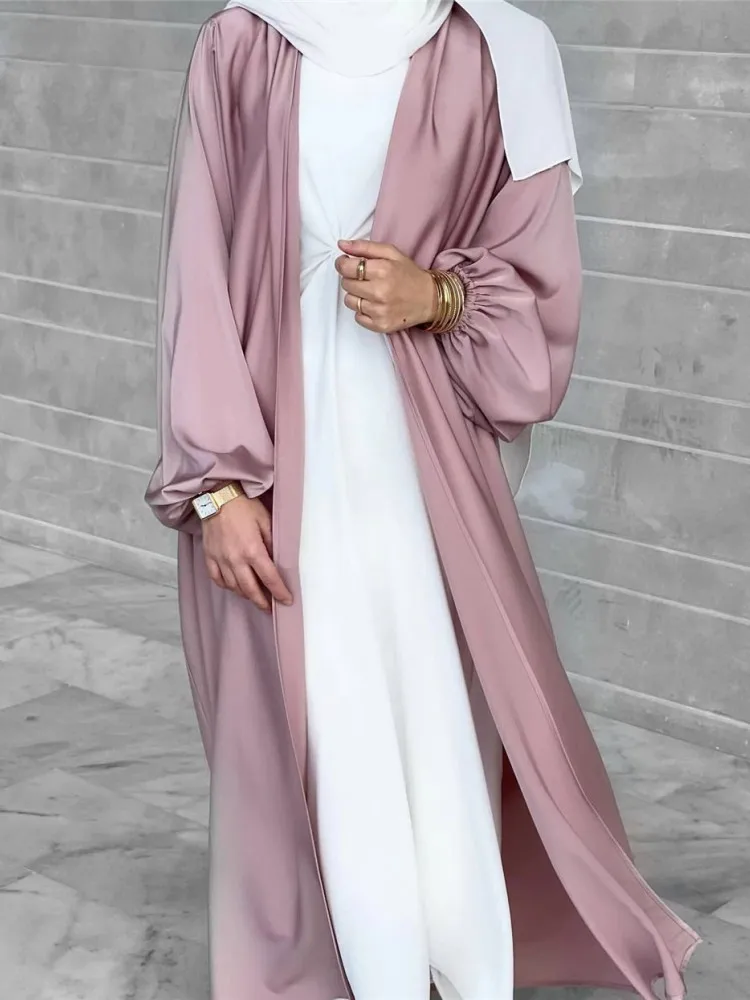 One Piece Ramadan Robe Longue Satin Abayas Women Kimono Musulmane Kaftan Abaya Dubai Arabic Turkey Islam Pakistan Muslim Dress